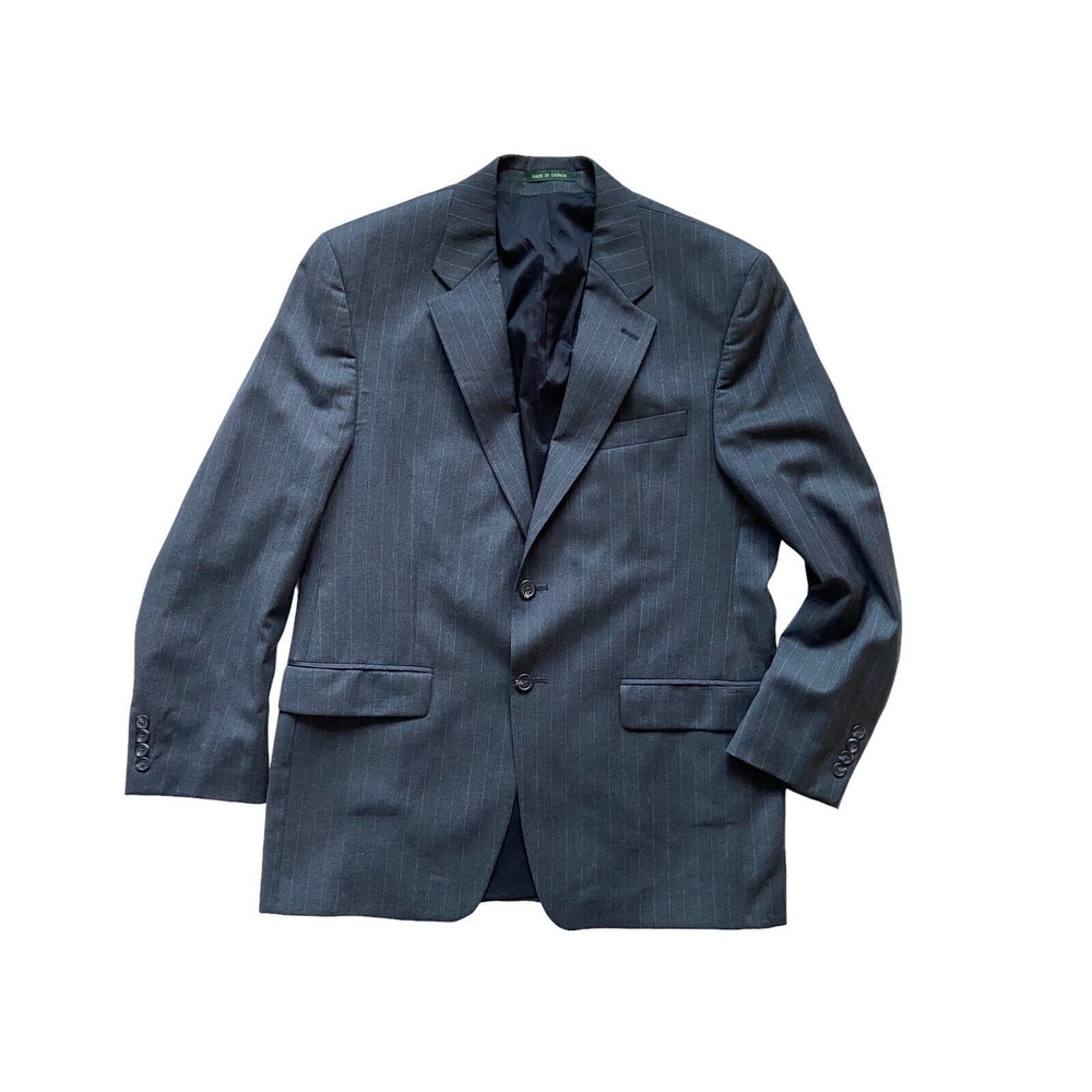 Lauren Ralph Lauren Mens Wool Blazer Size 40R Gray‎ Chalk Stripe Jacket Career